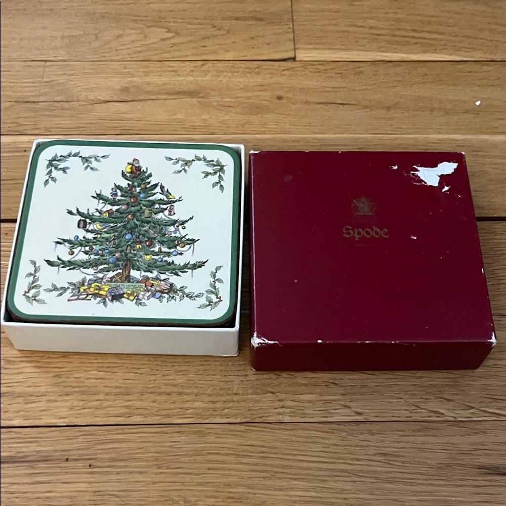 Spode Festive Tree Coasters NIB England stamped